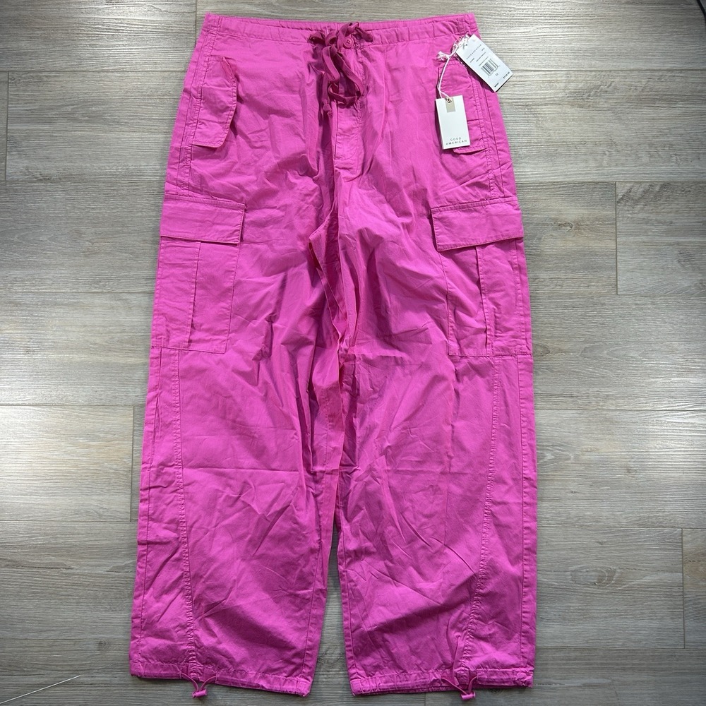 NWT Good American Medium Pink Parachute Cargo Pants Adjustable Cuffs